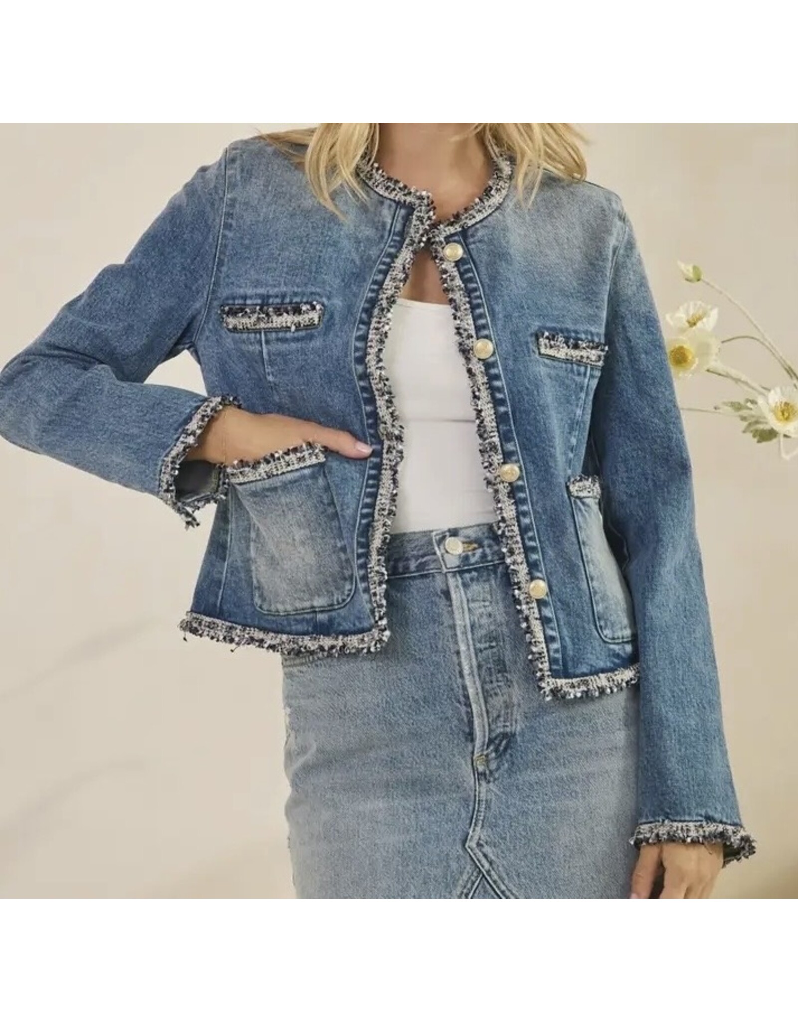 Tweed Trimmed Denim Jacket