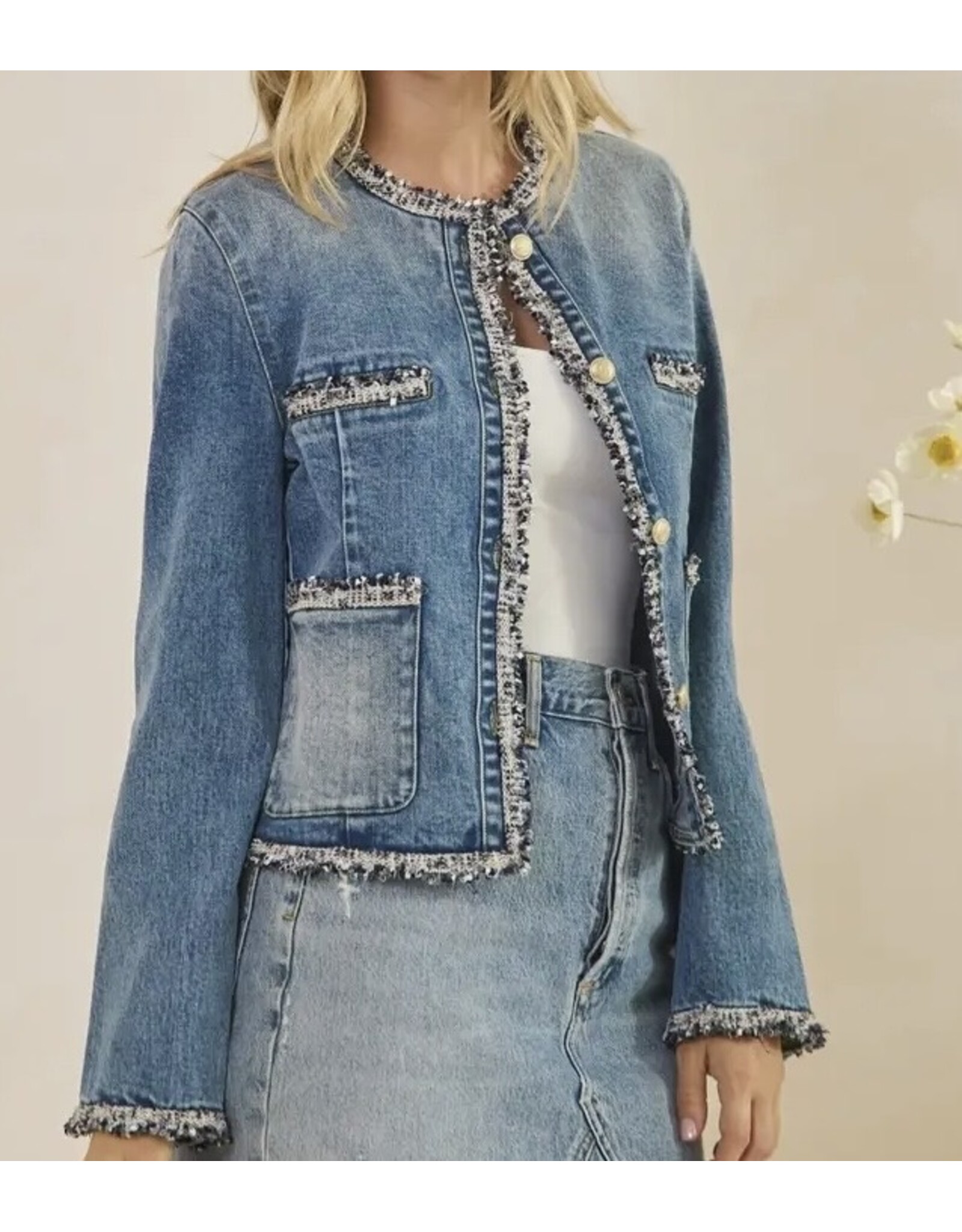 Tweed Trimmed Denim Jacket