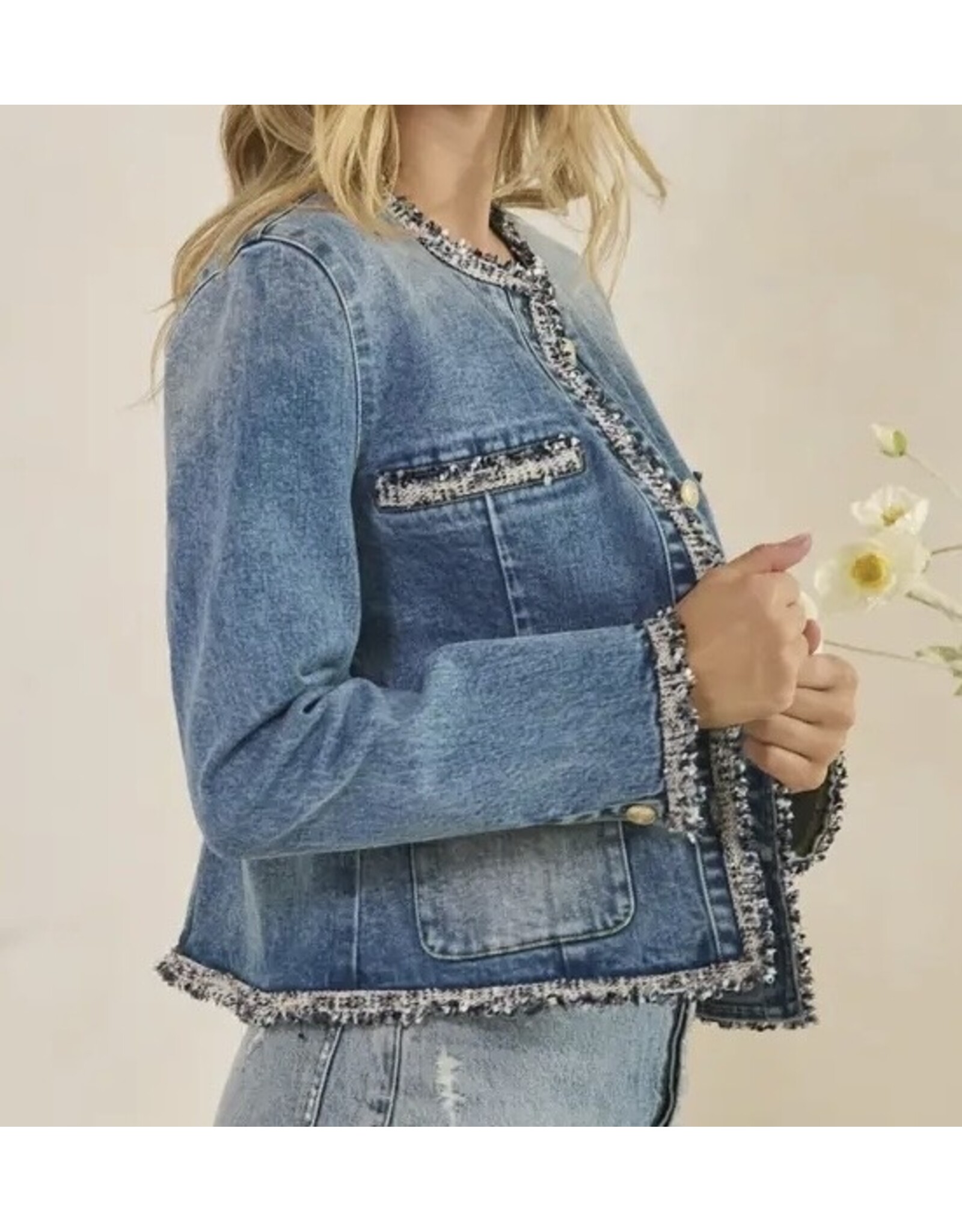 Tweed Trimmed Denim Jacket