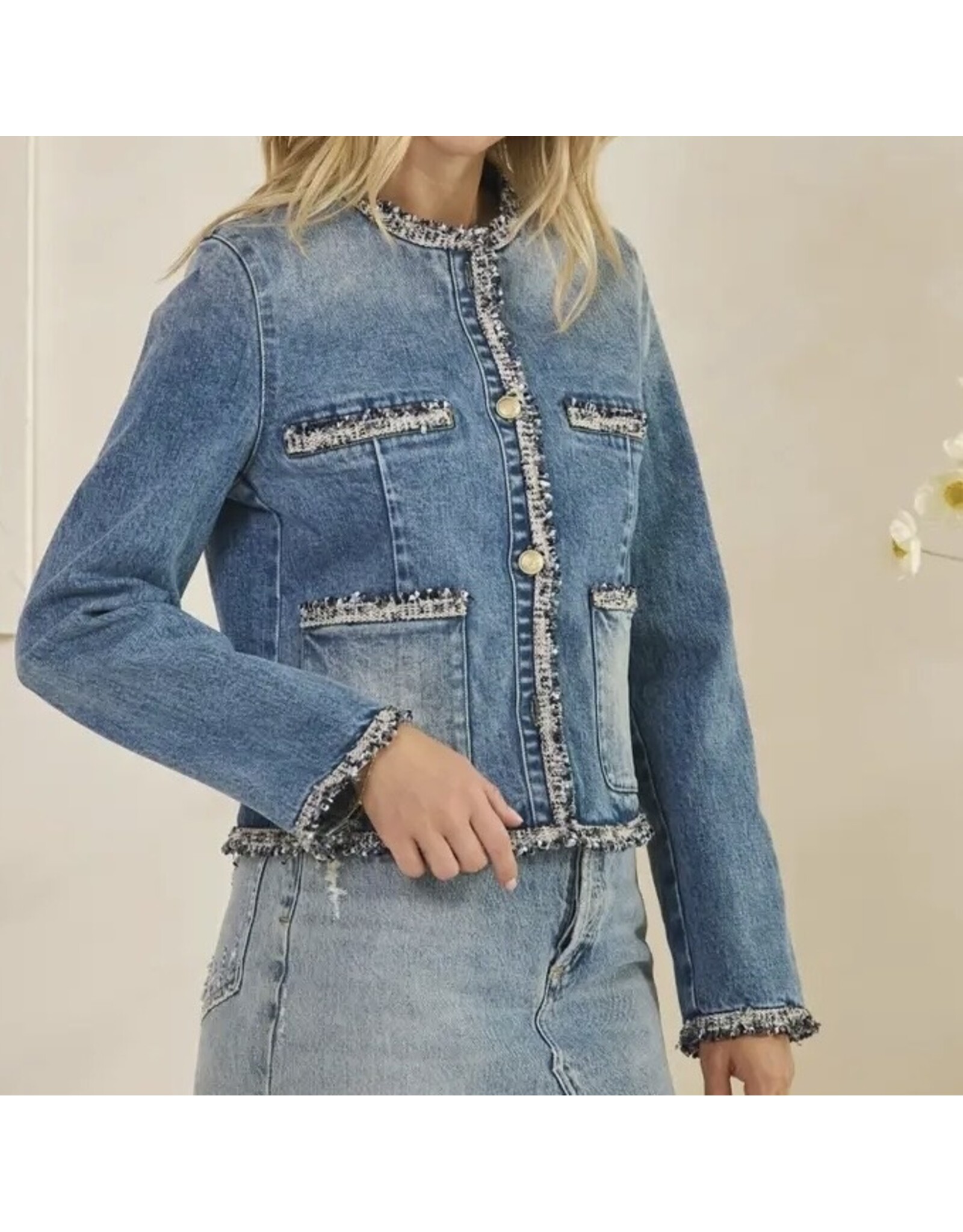 Tweed Trimmed Denim Jacket