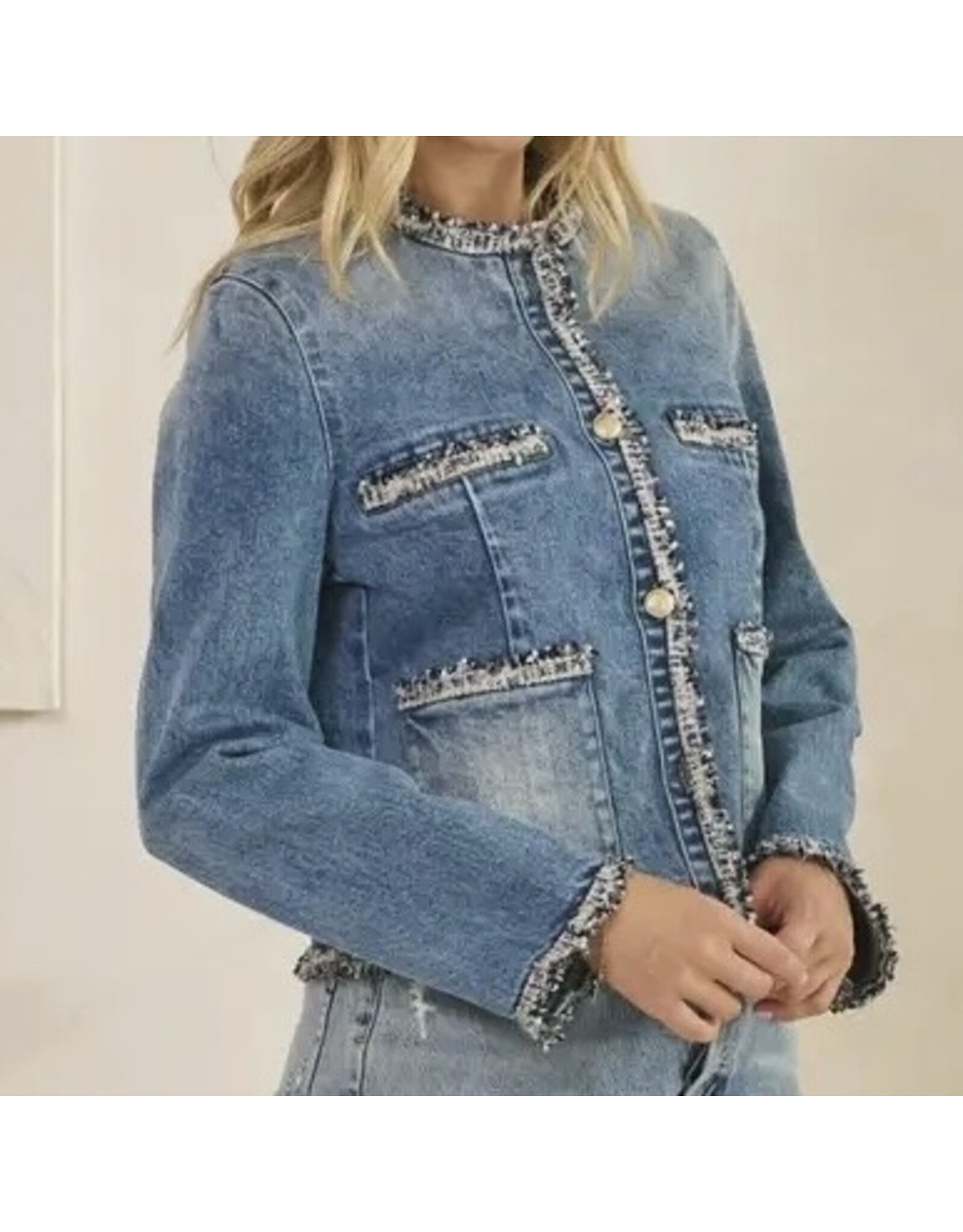 Tweed Trimmed Denim Jacket