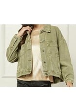 Olive Pleated Back Denim Oversized Jacket