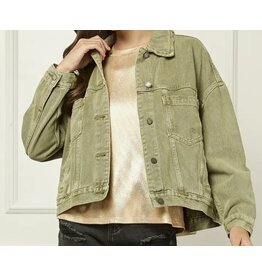 Olive Pleated Back Denim Oversized Jacket