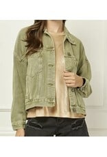 Olive Pleated Back Denim Oversized Jacket