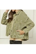 Olive Pleated Back Denim Oversized Jacket
