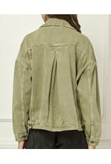 Olive Pleated Back Denim Oversized Jacket