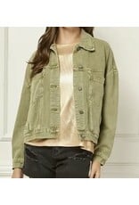 Olive Pleated Back Denim Oversized Jacket