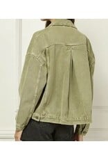 Olive Pleated Back Denim Oversized Jacket