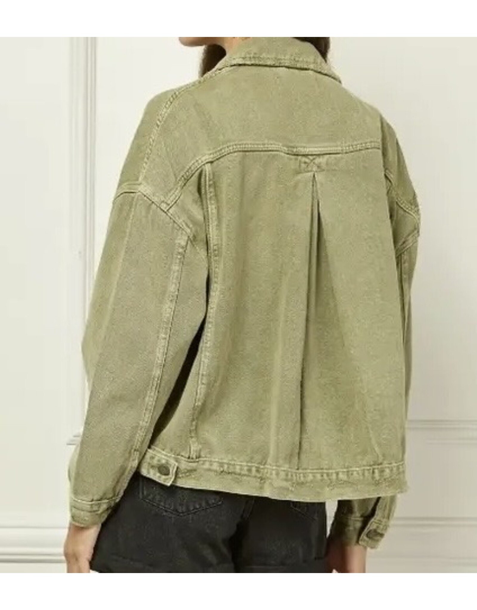 Olive Pleated Back Denim Oversized Jacket
