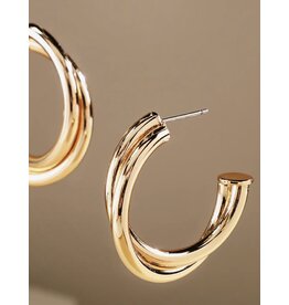 Ridged tube half hoop earrings