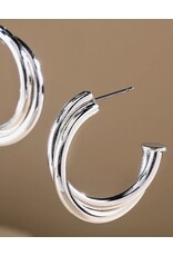 Ridged tube half hoop earrings