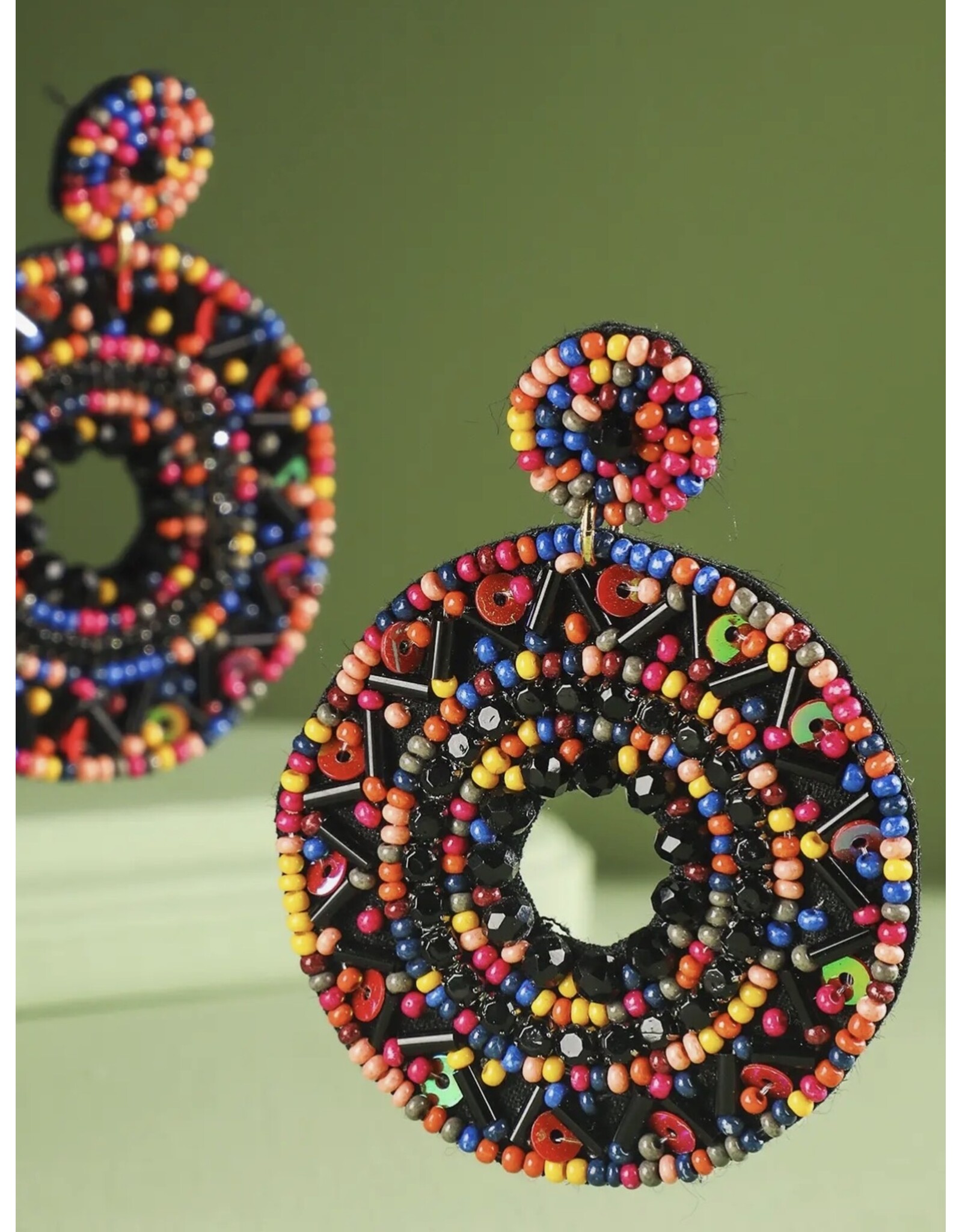 Seed Bead Round Open Disc Earrings