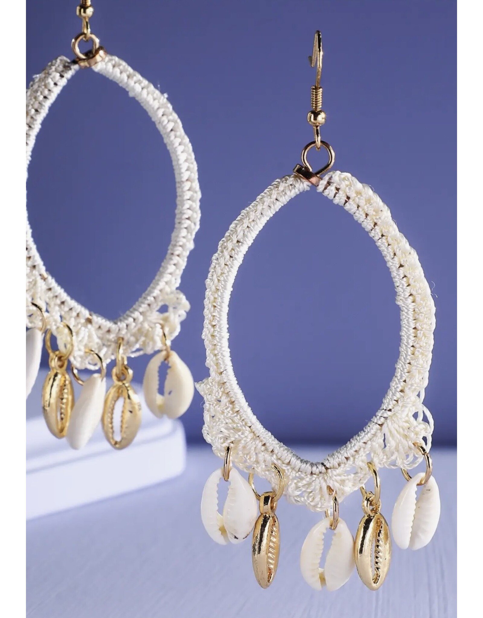 Thread and Shell Tassel Charm Earrings