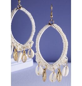 Thread and Shell Tassel Charm Earrings