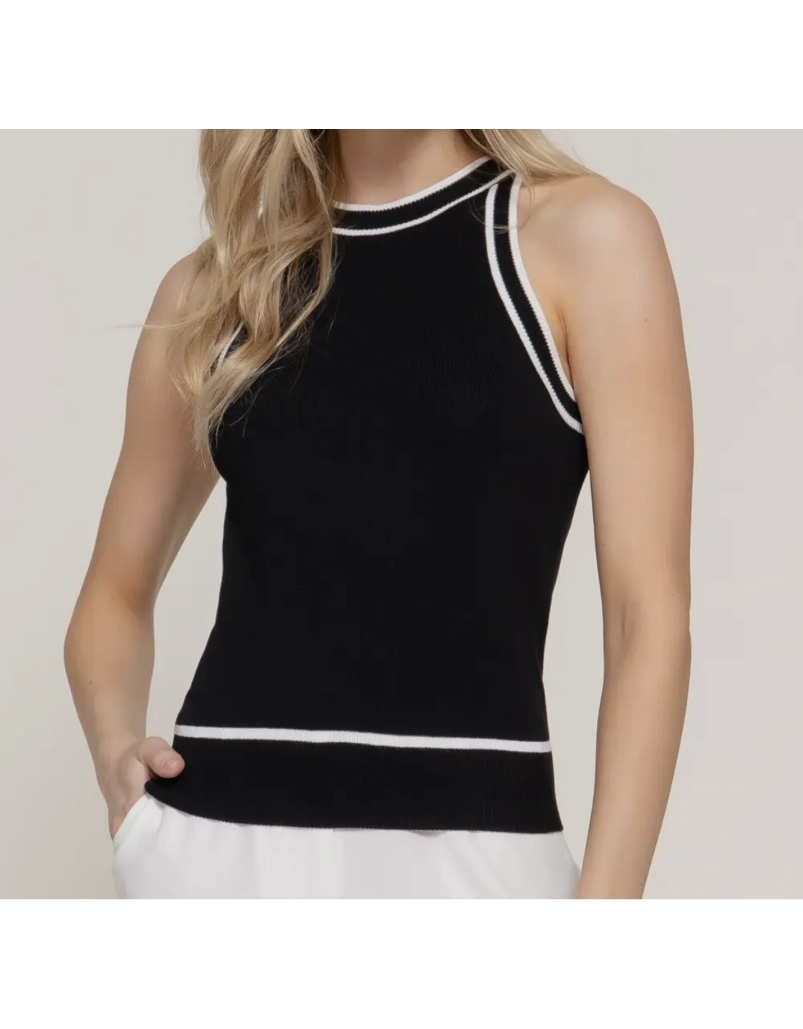 Contrast Stripe Halter Neck Sweater
