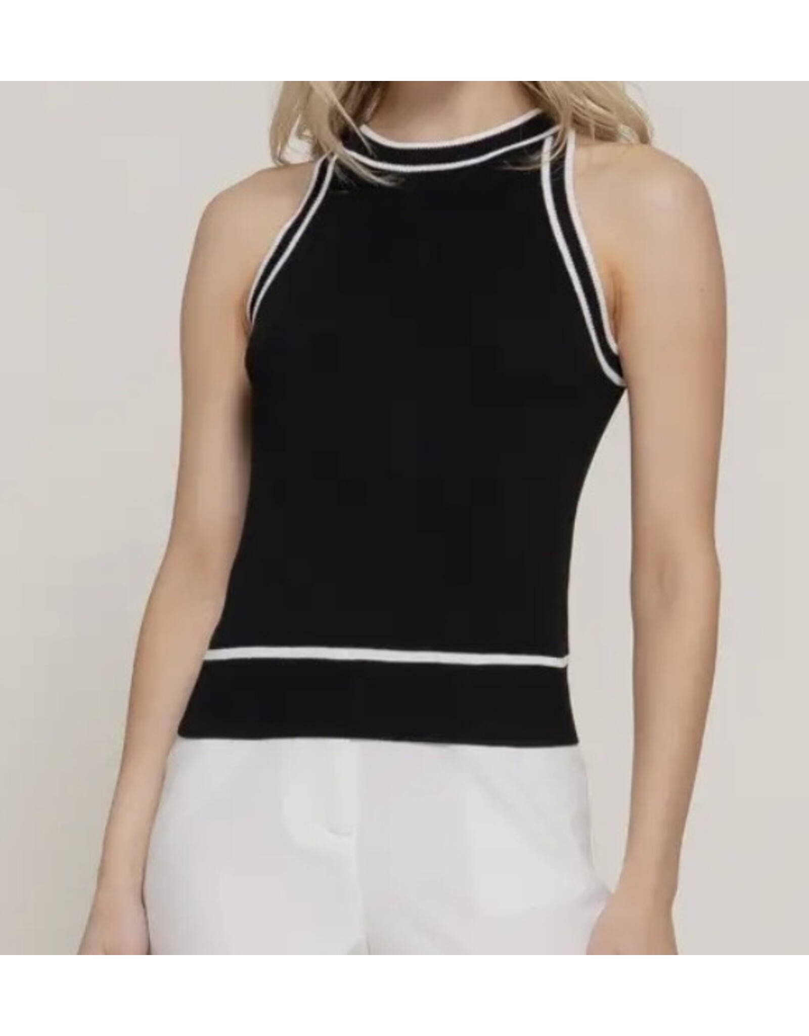 Contrast Stripe Halter Neck Sweater