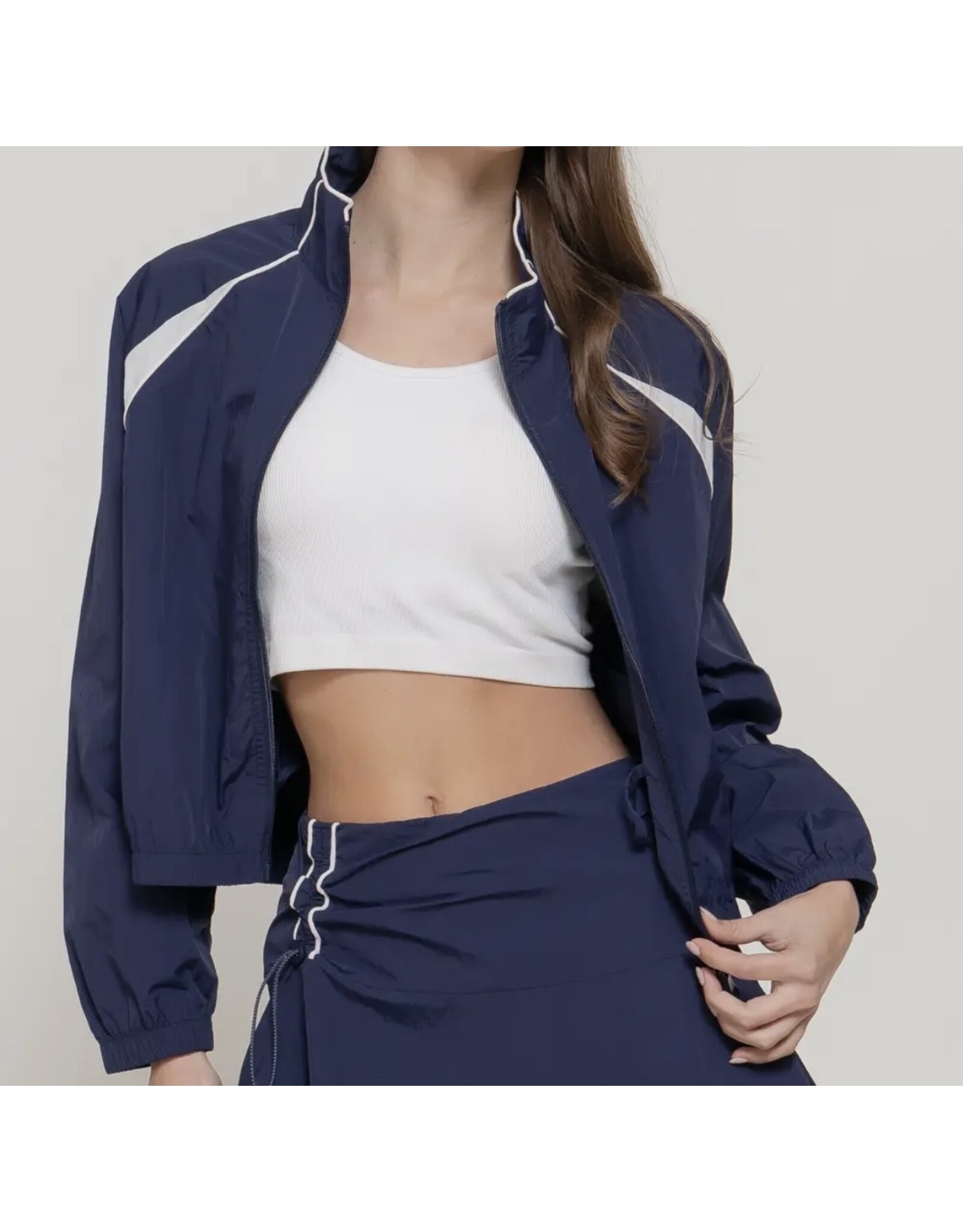 Navy/White Piping Zip-Up Jacket