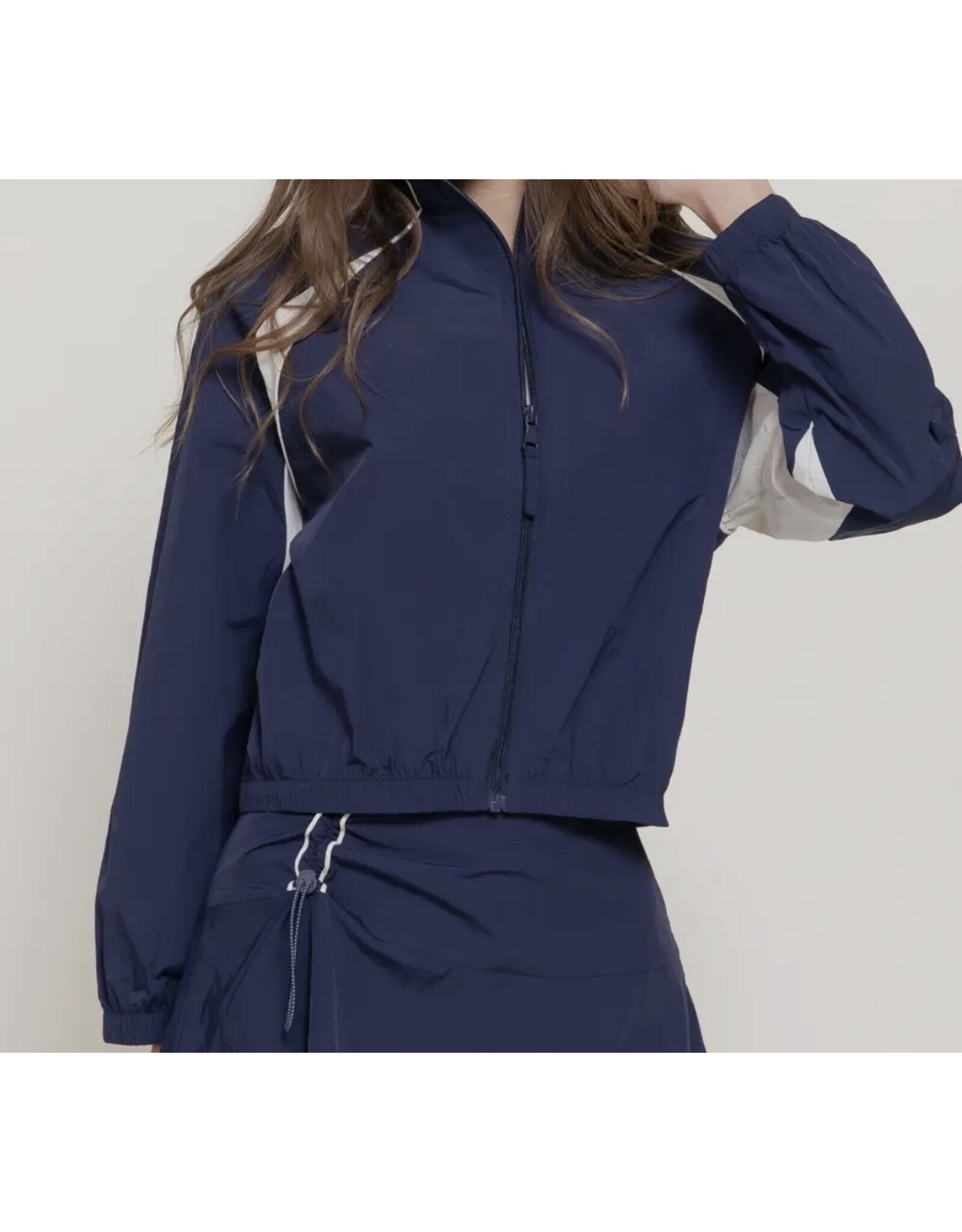 Navy/White Piping Zip-Up Jacket