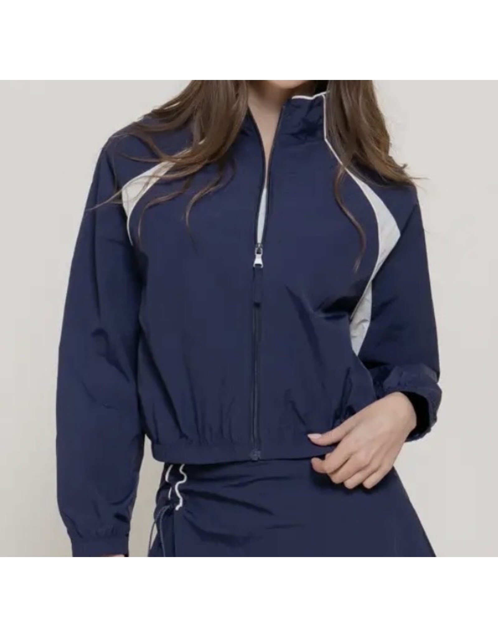 Navy/White Piping Zip-Up Jacket