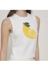White Sleeveless Lemon Sweater Top