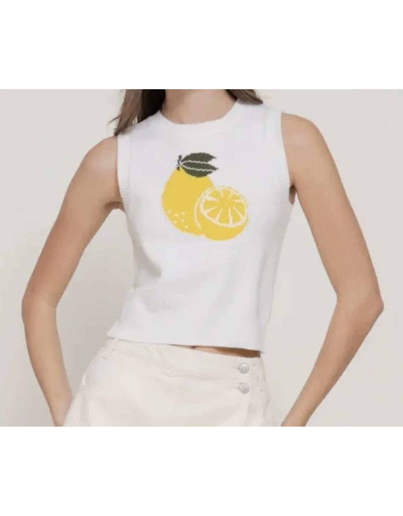 White Sleeveless Lemon Sweater Top