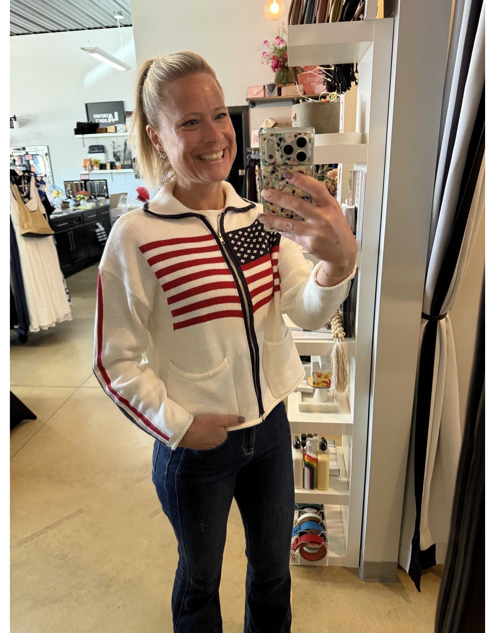le lis USA Flag sweater jacket