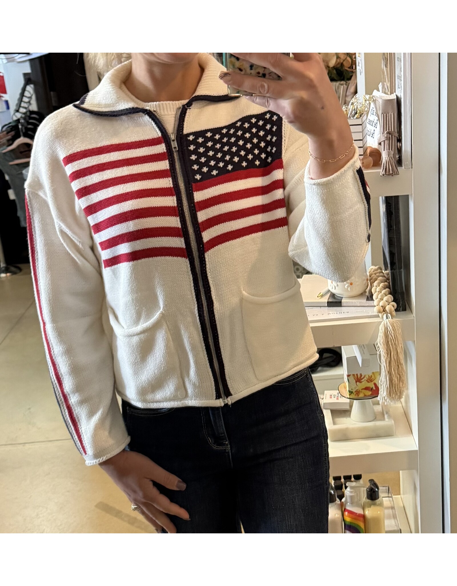 le lis USA Flag sweater jacket