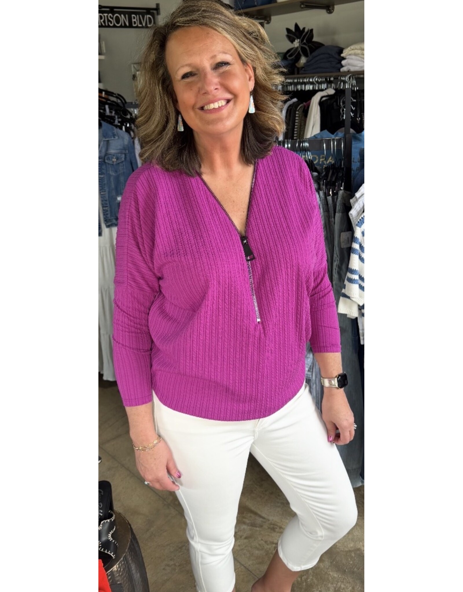 Ariella Popular dolman sleeve zipper top