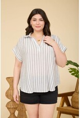 Plus stripe collared short sleeve top