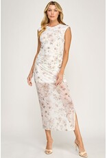 Floral mesh custom print sheath dress