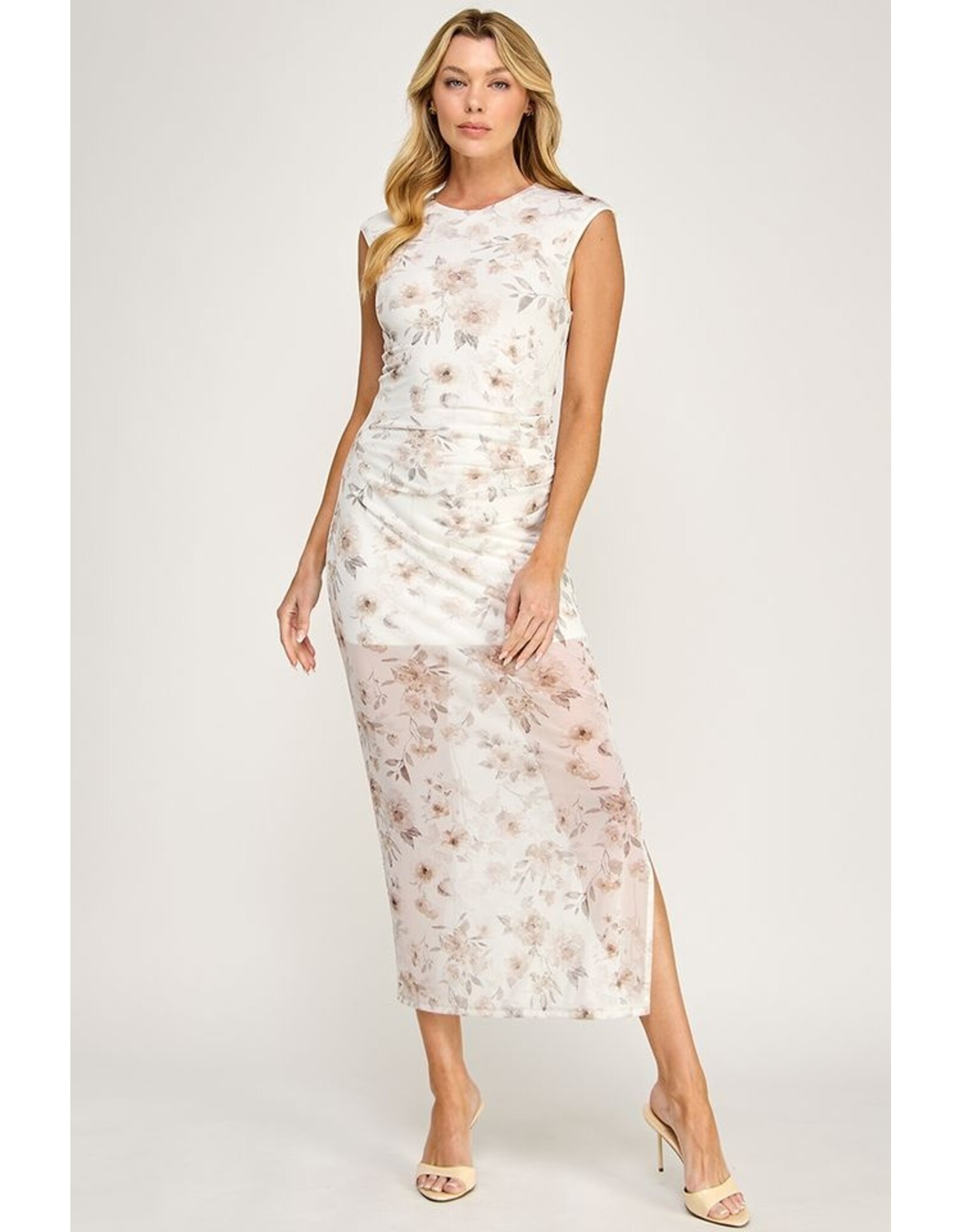 Floral mesh custom print sheath dress