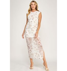 Floral mesh custom print sheath dress