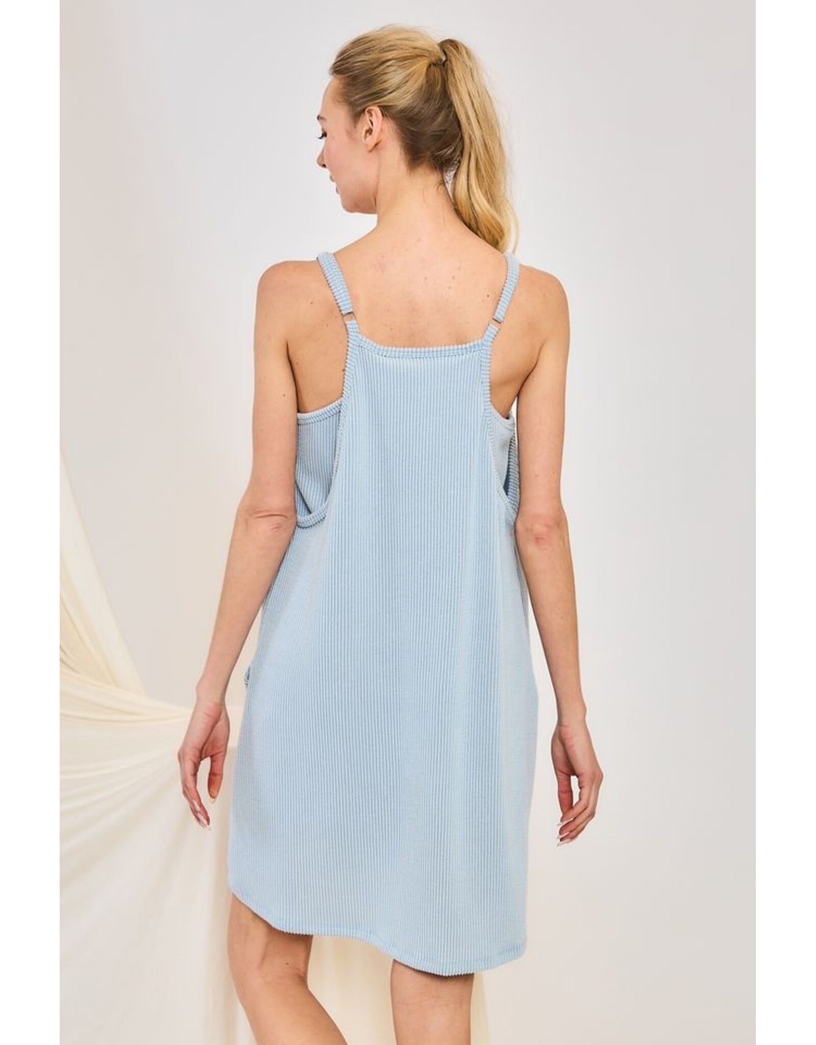 Mini wave rib v neck romper dress