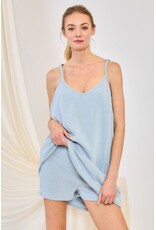 Mini wave rib v neck romper dress
