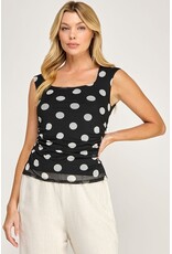 Black Ivory polkadot mesh square tank top