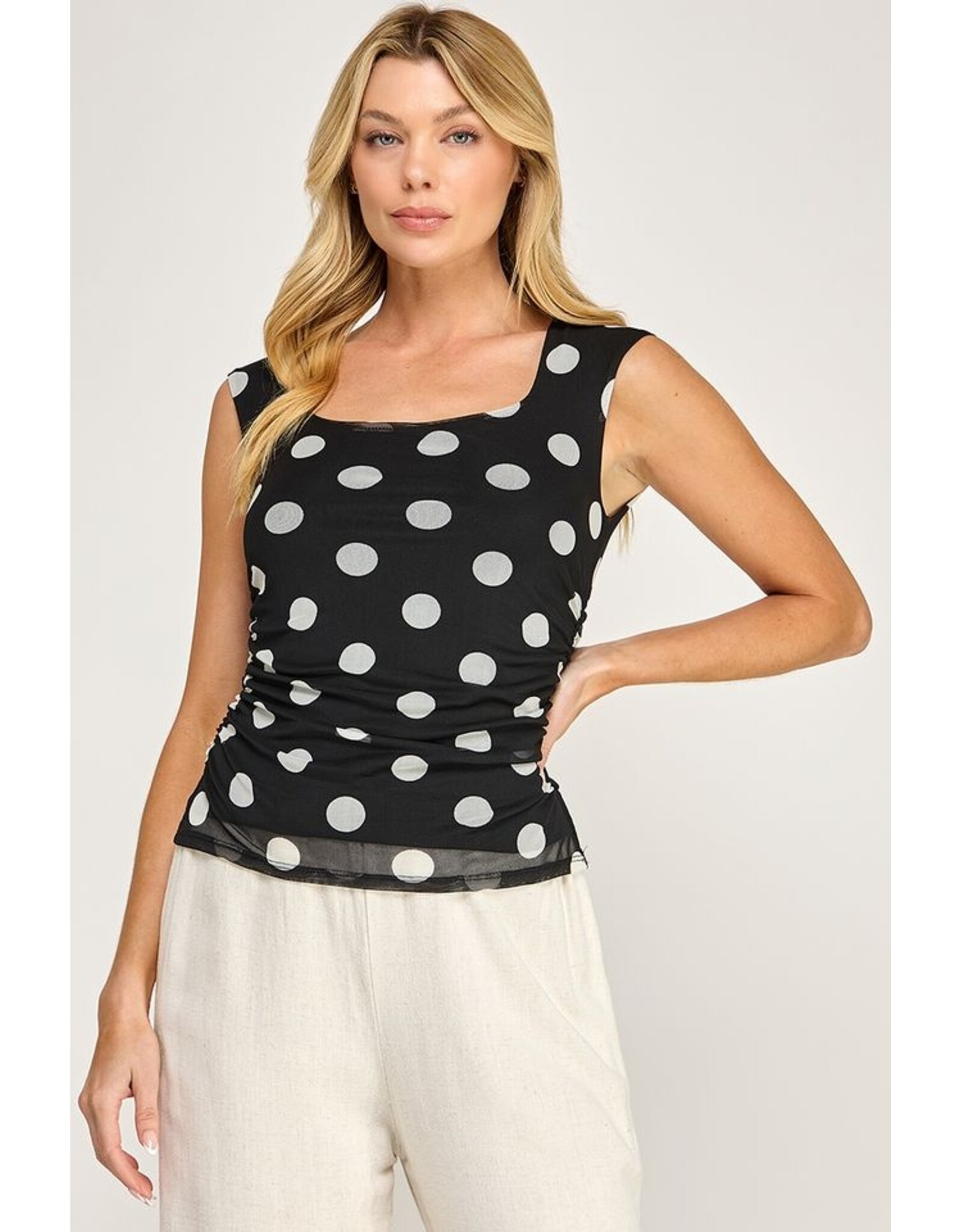 Black Ivory polkadot mesh square tank top