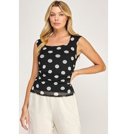 Black Ivory polkadot mesh square tank top