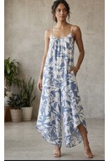 Tropical print spaghetti strap jumpsuit