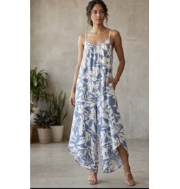 Tropical print spaghetti strap jumpsuit