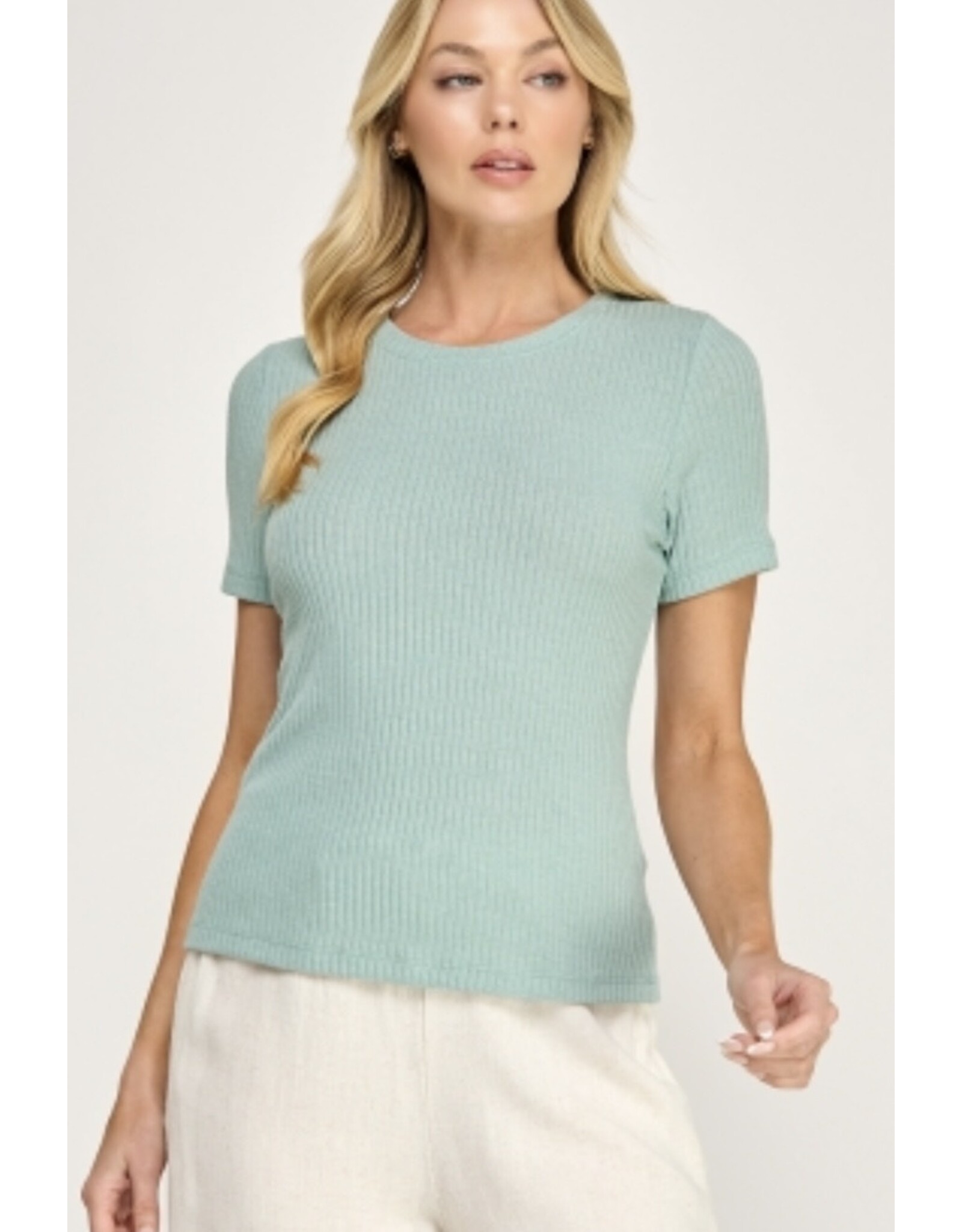 Rib Crew Neck S/S Fitted Tee