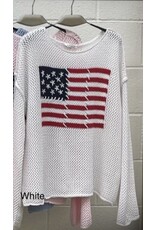 miracle USA Flag white loose knit sweater