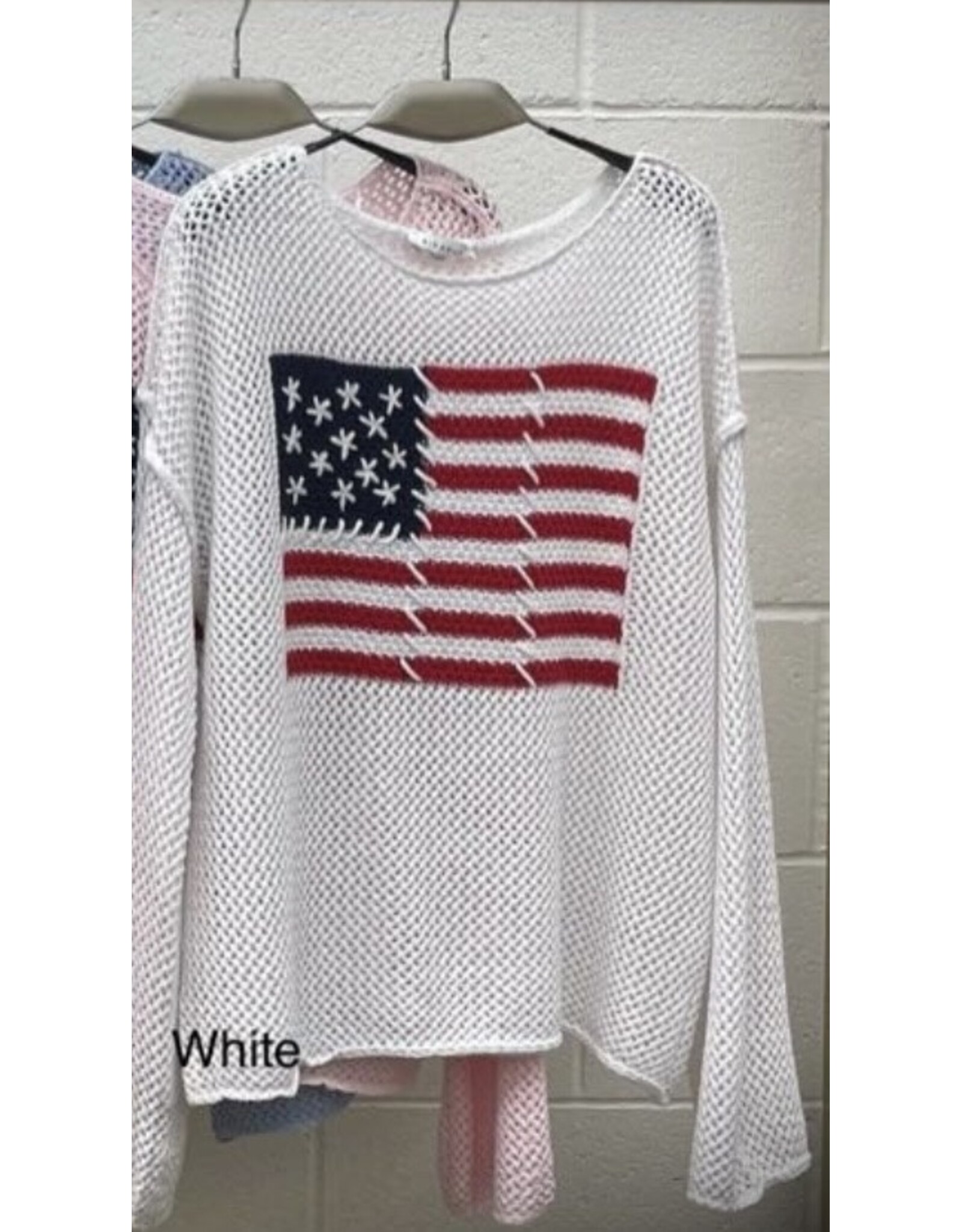 miracle USA Flag white loose knit sweater