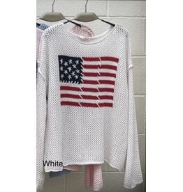 miracle USA Flag white loose knit sweater