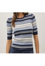 Blue Multi Stripe Ribbed Sweater Knit Top