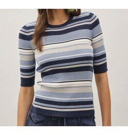 Blue Multi Stripe Ribbed Sweater Knit Top