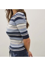 Blue Multi Stripe Ribbed Sweater Knit Top