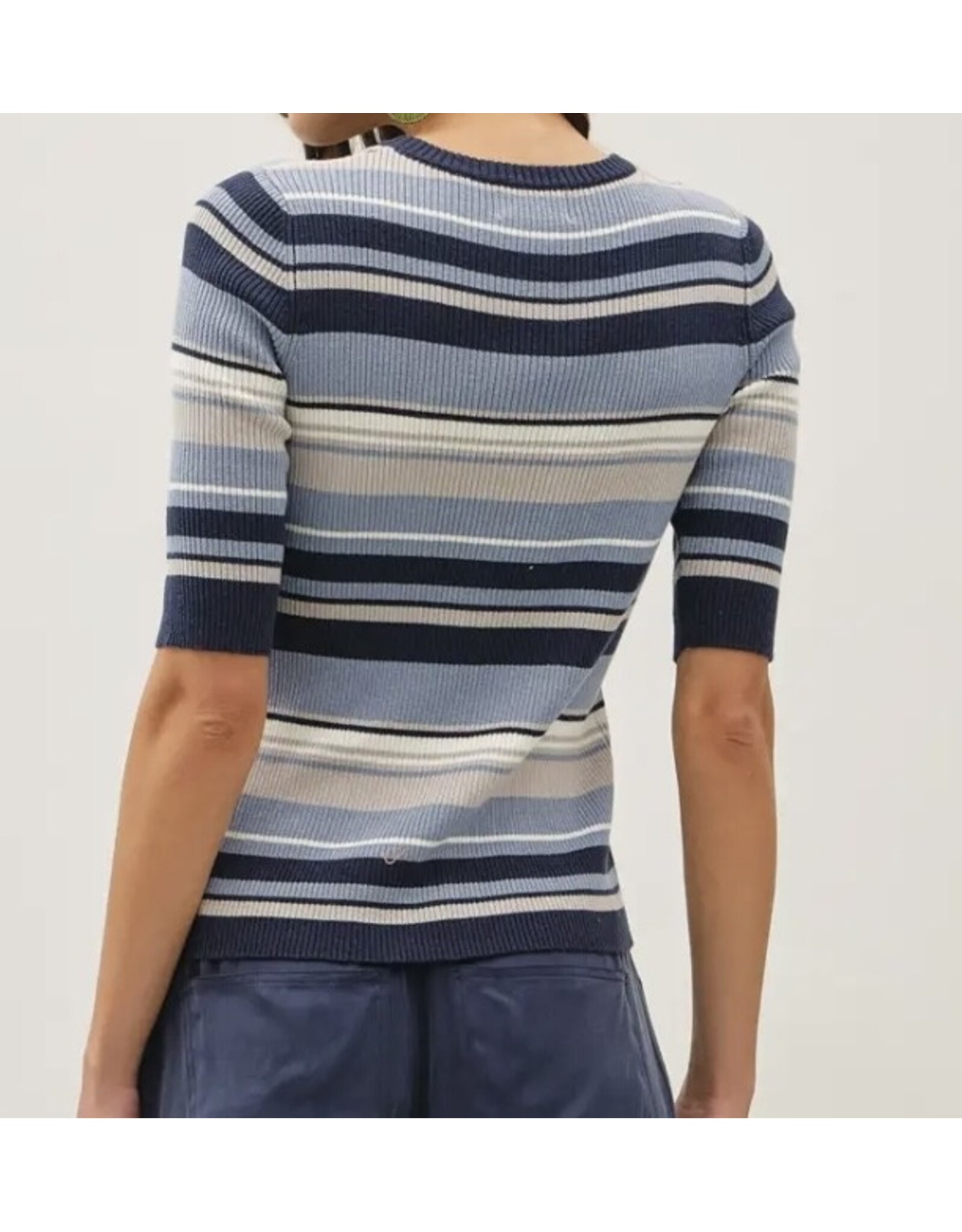 Blue Multi Stripe Ribbed Sweater Knit Top