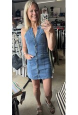 Halter Neck Button Down Denim Mini Dress