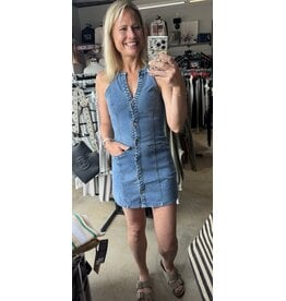 Halter Neck Button Down Denim Mini Dress