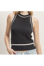 Contrast Trim Sleeveless Ribbed Top